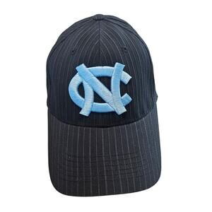 VTG North Carolina Tar Heels Fitted Hat Cap Black Striped One Fit Embroidered
